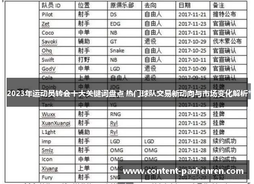 2023年运动员转会十大关键词盘点 热门球队交易新动向与市场变化解析