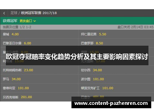 欧冠夺冠赔率变化趋势分析及其主要影响因素探讨